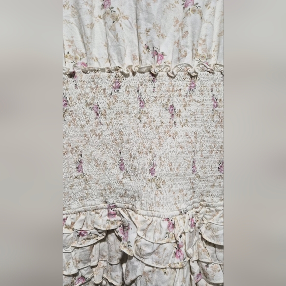 LoveShackFancy Radia Mini V-Neck Smocked Cream Floral Mini Dress Size M - Picture 9 of 9